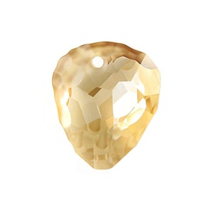 May include: A faceted crystal pendant in a light amber color with a hole at the top for hanging.