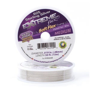 Soft Flex 925 Sterling Silver Wire Extreme Flex 0.019" Diameter, 19 Strand Medium 15 lbs Strength, Abrasion Resistance soft material