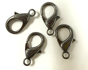 3 Pc 25mm Lobster Clasp Gunmetal Finish Pewter , Zinc Alloy, Double Sided Design, Large Black Lobster Clasp - PBF377/340