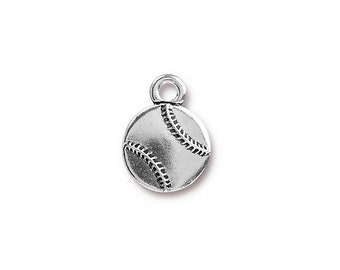 5 Pc Baseball Charm 17x13mm Antique Silver Finish TierraCast Charms, TierraCast Baseball Pewter Charm Antique Silver Plated - P2460SA