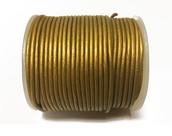 1.5mm Leather Cord Round Metallic Leather Cord- Soft Leather Cord 1.5mm - 25 meter Spool - Metallic Tota Antique Gold - ILM15-226