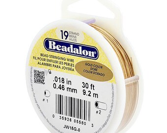30 Feet Beadalon 19 Strand Bead Stringing Wire GOLD 0.018 Inch 0.46mm, 30 ft 19 Strand Beadalon Wire 0.018" GOLD Stainless Steel JW15G-0