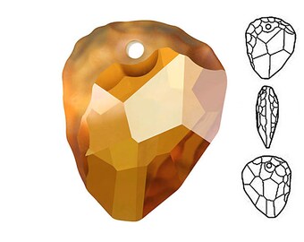 May include: A gold-toned crystal pendant in the shape of a heart with a hole at the top for hanging. The pendant is faceted and has a shiny, reflective surface.