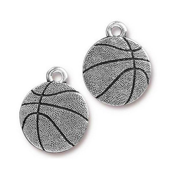 5 Pc Basketball Charm 19x16mm Antique Silver Finish TierraCast Charms, TierraCast Basketball Pewter Charm Antique Silver Plated - P2462SA