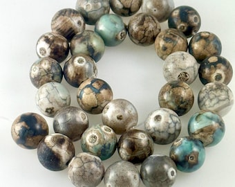 12mm Natural Ocean Jasper Gemstone Beads - Round, Natural Brown & Blue, 30+ Bead Strand SJ264