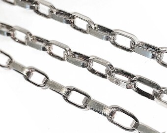 Sterling Silver 7.5mm Drawn Link Chain Necklace, Oval Link Chain, Oxidized Silver Link Chain, Custom Length Sold by Foot - SC370