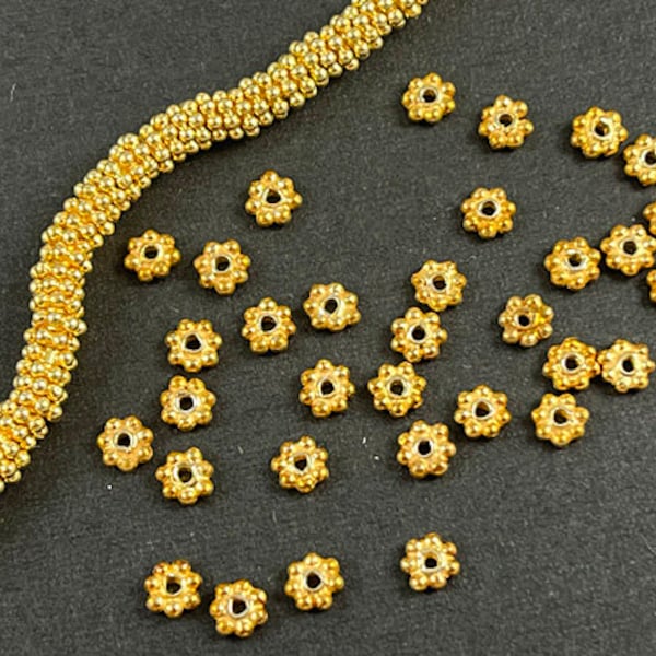 20 pc 4mm Vermeil Daisy Heishi Beads, Vermeil 7 Point Bali Style Daisy Beads, 4x1.5mm, 1mm hole, Gold Plated over Sterling Silver - VM10