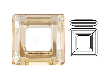 Swarovski 4439 Square Frame 20mm Crystal GOLDEN SHADOW faceted square Choose Package Quantity 2, 4, 8 pieces - 4439-20CLgs