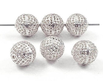 2 Pc Sterling Silver Beads Bright White 12mm, Sterling Silver Bali Beads, 1.25mm hole, Bali style Sterling Silver Filigree Beads - IT180