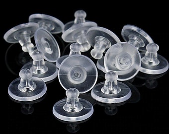 100Pc Clear Silicone Plastic Comfort Clutch Earring Backs Earring Nuts 10mm x 6mm Soft Plastic Earring Stoppers - SF1537A