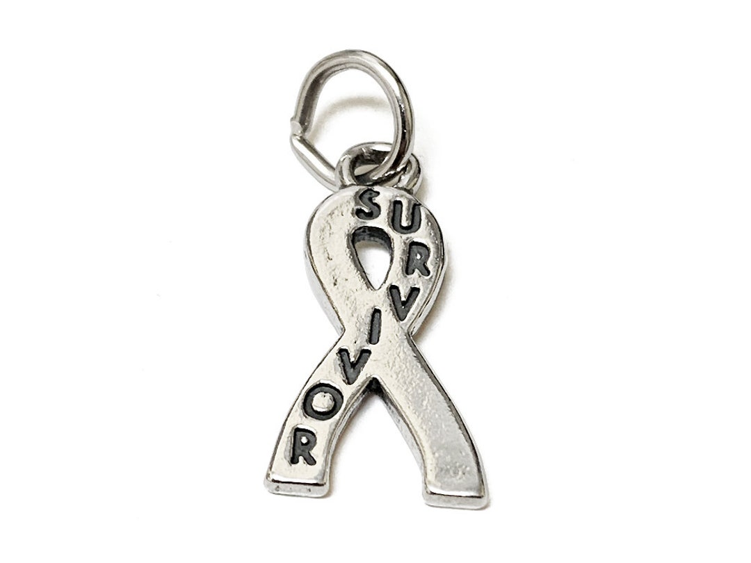 Surviving Cancer Ribbon Sterling Silver Survivor Cancer Ribbon Awareness Charm, 19mm Silver ...
