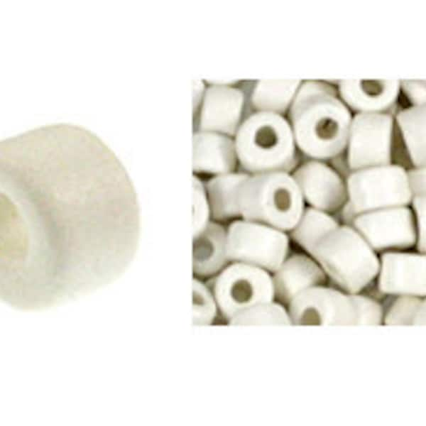 100 Mykonos Mini Tubes, 6mm X 4mm White Greek Ceramic Spacer Beads  (SKU#CT1#03)