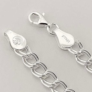 Sterling Silver Charm Bracelet Double Curb 4.1-6.9mm wide cable Chain 6, 7, 7.5, 8, 9" Wholesale Sterling Silver Italian Charm Link Bracelet