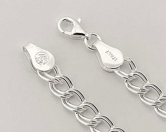 Bracelet à breloques en argent sterling à double maillon 070, chaîne torsadée italienne de 5 mm, fermoir mousqueton 6, 7, 8 ou 9 po. Argent sterling 925, longueur au choix SCB