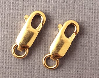 2 Pc 11x4mm Gold Lobster Clasp ring attached , Gold Filled Findings, Gold Filled Trigger Lobster Claw Clasp, Rectangle Clasp - GF122-2