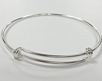 Sterling Silver Bangle Bracelet, Expandable  8 - 9.5 Inch, Anti Tarnish, Personalized Bangle Bracelet, Charm Bracelet - BBNGA01