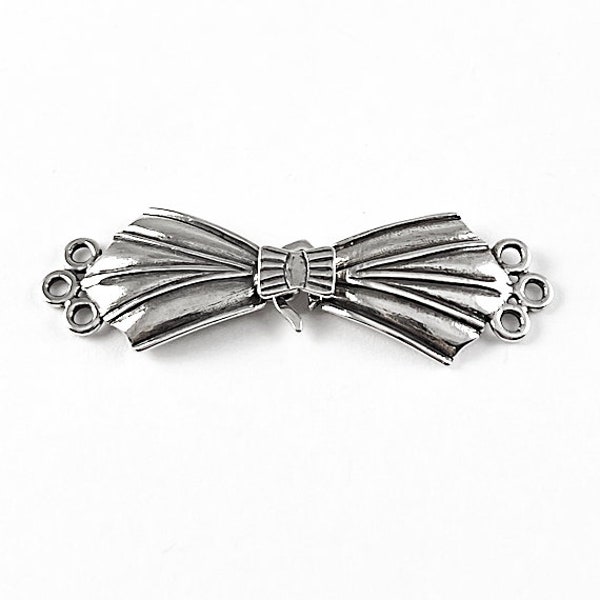 Sterling Silver 3-Strand Bow Tie Clasp, 1 Set 42.5mm x 13.75mm 3-Strand Bow Tie Clasp Set, Stamped .925 Sterling Silver Findings - SF847