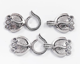 Sterling Silver 3-Strand Fancy Hook and Eye Clasp, 1 Set 40x13mm 3-Strand Fancy Hook and Eye Clasp Set, Sterling Silver Findings - SF850