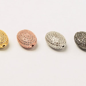 15mm Oval Bead CZ Pave Beads, Gold, Rhodium, Rose Gold, Black finish, AAA quality, Horizontal Hole Choose Color- BMP20