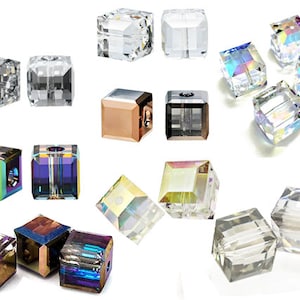 6 pcs Swarovski® 5601 Faceted Cube Beads 6mm, Swarovski Crystal Beads, 5601 Swarovski Crystal Cubes 6mm, Crystal Coatings Choose Color
