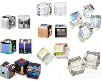 6 pcs Swarovski® 5601 Faceted Cube Beads 6mm, Swarovski Crystal Beads, 5601 Swarovski Crystal Cubes 6mm, Crystal Coatings Choose Color