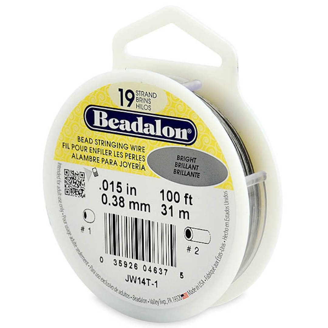 100 Feet Beadalon 19 Strand Bead Stringing Wire Bright 0.015 Inch 0 ...