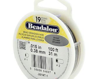 100 Feet Beadalon 19 Strand Bead Stringing Wire Bright 0.015 Inch 0.38mm, 19 Strand Beadalon Wire 0.015" BRIGHT Stainless Steel - JW14T-1