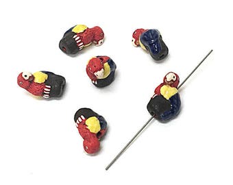 6 Pc Tiny Parrot Beads Handpainted Ceramic  Animal Beads - Peruvian Beads, Ceramic Beads, Teeny Tiny Parrot Beads - TT86