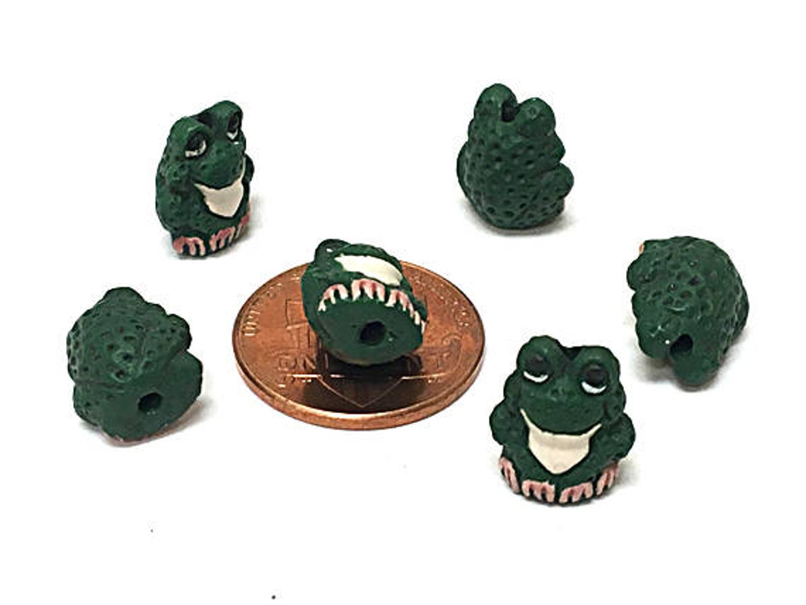 6 Pcs Tiny Frog Beads Green frog Beads Hand Painted Animal Etsy