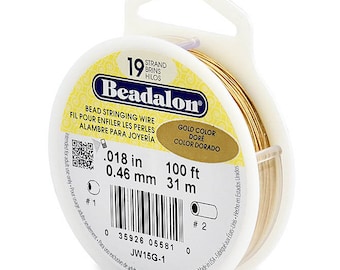 100 Feet Beadalon 19 Strand Bead Stringing Wire GOLD 0.018 Inch 0.46mm, 100 ft 19 Strand Beadalon Wire 0.018" GOLD Stainless Steel JW15G-1
