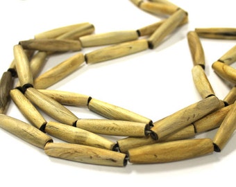 25 Pc 1.5 Inch Natural Brown Horn Bone Beads, Tribal Hairpipe Beads,  BULK Bone Beads - HP15BRH