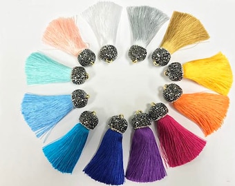 Jewelry Tassels Jewel Tones 65mm, 2.75 inch, Pave crystal cap extra thick, Silk tassels, Choose Colors - Tassel 11