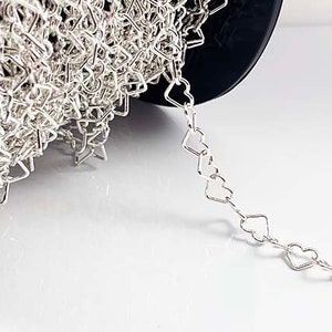 Sterling Silver Chain 7.25 x 6mm Heart Link Chain, Sterling Silver Heart Shape Link Chain, Sterling Silver Heart Cable Chain by Foot - SC309