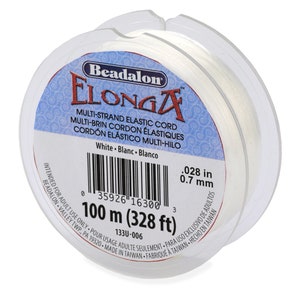 May include: White Beadalon ElongA multi-strand elastic cord, 100 meters (328 feet) in length, with a diameter of 0.028 inches (0.7 mm).