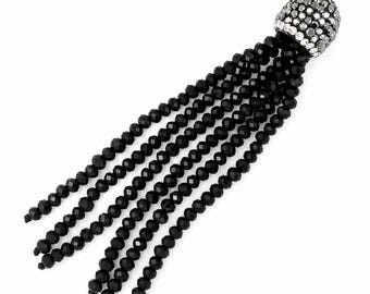 Crystal Tassels, Black Crystal beads (2.7mm), Gunmetal Rhinestone Cap, Necklace Tassels, Earring tassels  3 Inch, Beaded Tassel