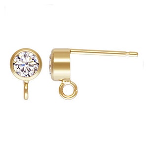 1 Pair, 2 Pcs 4 Mm 14K Gold Filled Purple Cubic Zirconia