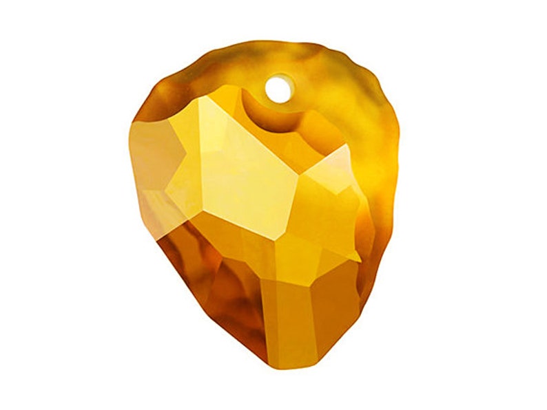 May include: A faceted, gold-colored crystal pendant with a hole at the top for hanging.