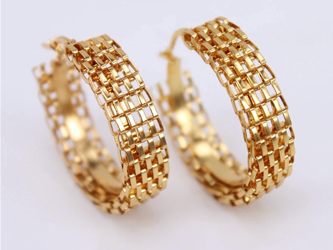 40mm Gold Hoop Mesh Extra Large Hoop Earrings Tarnish Resistant Gold ...