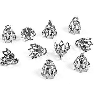 24 Pcs Metallic Bead Caps Pendant Bails 8x5.5mm, Base Metal Pendant Bead Caps, Metal Bead Hanger, Cast Metal Findings - BF501