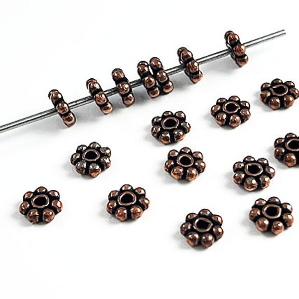 50 Pcs 6mm Daisy Heishi Spacer Bead Antique Copper Finish Spacer Beads, 6 x 1.8mm, 1.5mm Hole size, 7-Point Flower Daisy Spacers - CUP152