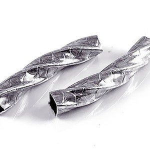 2 pcs Sterling Silver Square Twist Design Curved Tubes 5x37mm Sterling Silver Twisted Curved Tubes for jewelry making, SS findings - SB964