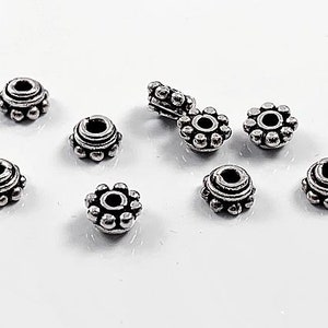 10 pcs Bali Silver Beads Antiqued, Bali Style Silver Beads, 2x4mm 8 Point Daisy Bali Beads, 1mm Hole size