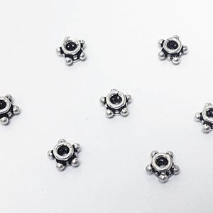 10pc Bali Silver Beads Antiqued, Bali Style Silver Beads, 3x5.8mm Bali Spacer Beads 5 point daisy center with outside rings - A350P