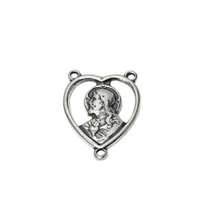 Christ Rosary Center Sterling Silver 21.5mm, silver Religious Charm, Sterling Silver Charms, Heart Christ Rosary Center finding -SP701