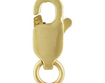 14K Solid Yellow Gold Lobster Clasp 8.4mm X 3.3 mm With Open Ring, 14K Gold replacement clasps, Made in Italy, Ships from USA - 14K111