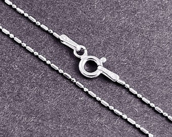 16", 18" Rhodium Plated 925 Sterling Silver Chain Necklace 1.2mm Diamond Cut Bar & Ball Finished Chain with Spring Ring Clasp, stamped