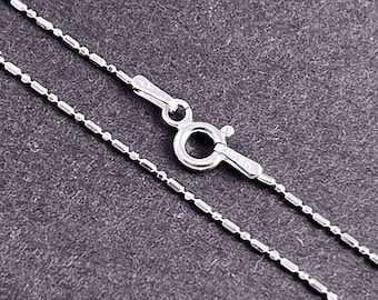 16", 18", 20"  Rhodium Plated 925 Sterling Silver Chain Necklace 1mm Diamond Cut Bar & Ball Finished Chain with Spring Ring Clasp, stamped