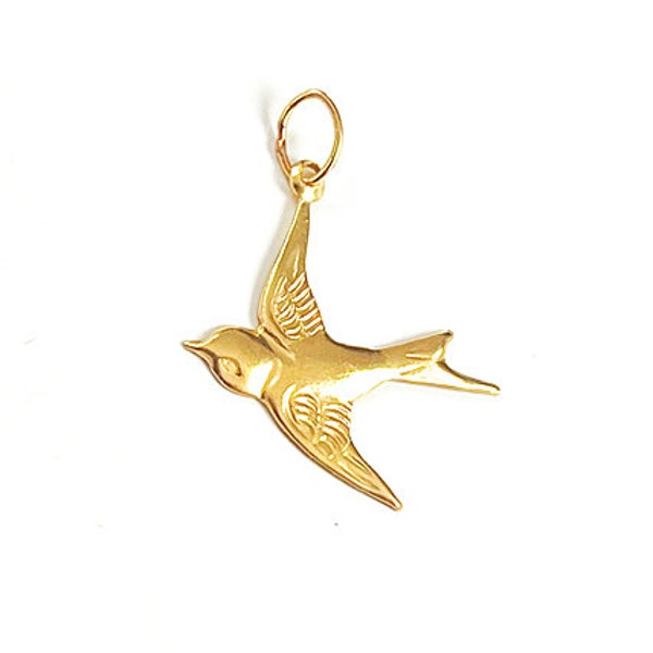 14K Gold Filled 18x19mm Dove Charm one Hole 1mm Shiny Dove Light Weight 14K Gold Fill Dove Pendant with Jumpring GFP113