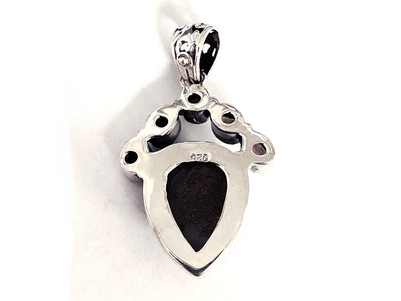PSST2-02 1pc Sterling Silver Fancy Multi Stone Pendant 43mm Pear Shape Hematite Druzy Accented Pearl Smokey Quartz Faceted Stone Bezel