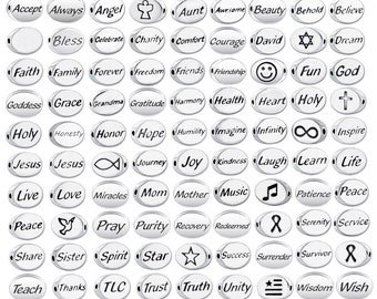 1 pc Sterling Silver Oval Message Beads 11x8x3mm, Sterling Silver Engraved Message Beads, Double-Sided, 1.5mm hole, Choose Bead SSMB-xx pt.1
